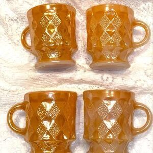Vintage Fire King Anchor Hocking Diamond Peach Luster Coffee Mugs Set 4